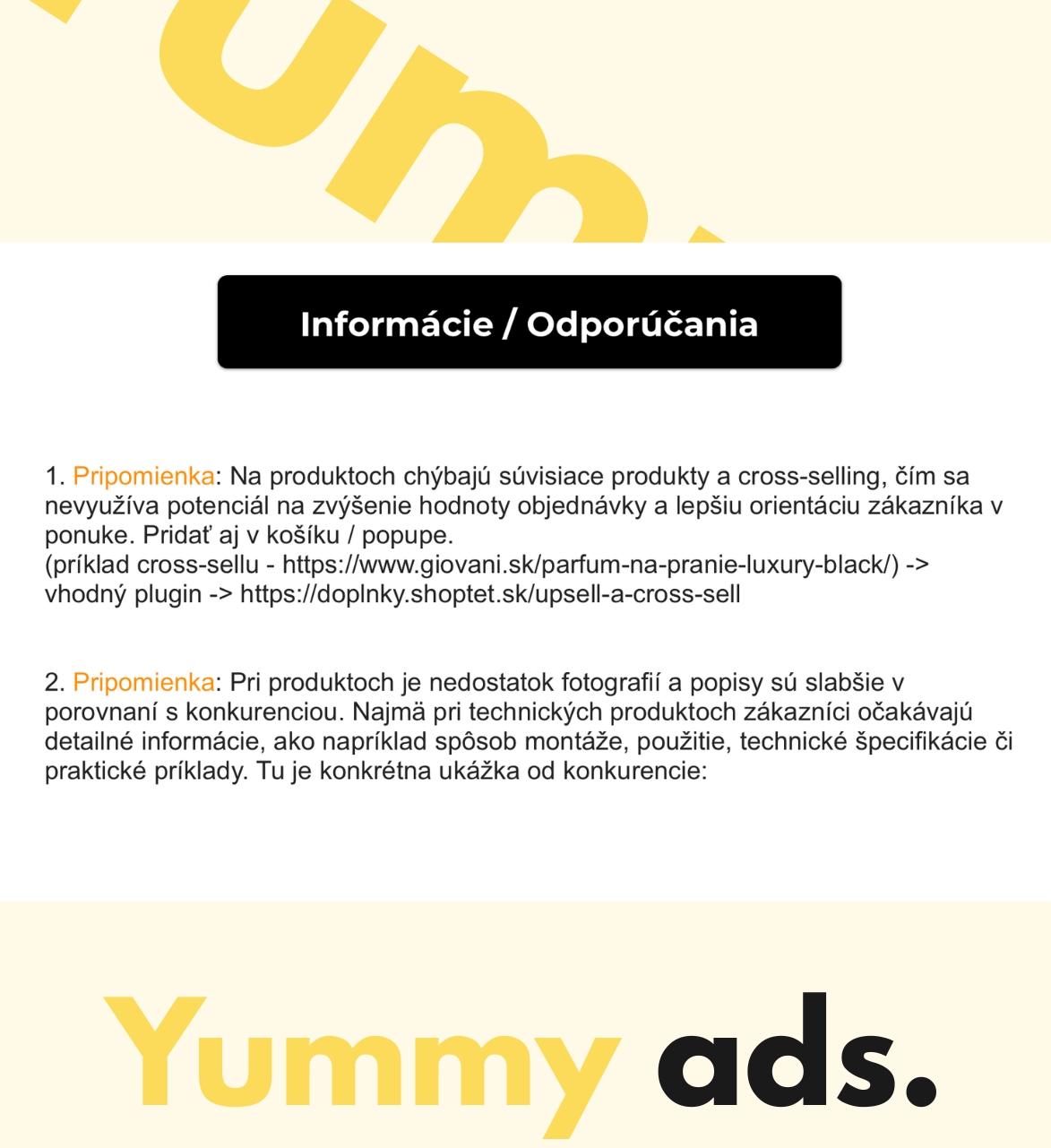 Odporúčania - Yummy ads - 2